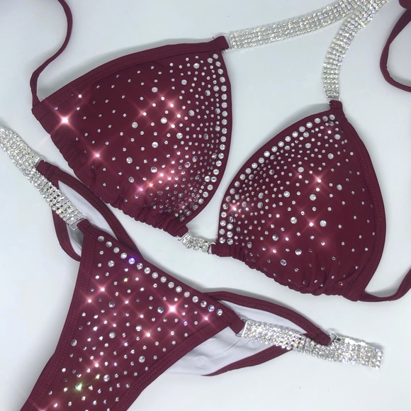 New Maroon Red Competition Bikini. Scrunch bottoms - Picture 2 of 4